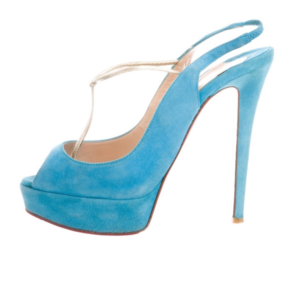 Christian Louboutin blue suede platforms